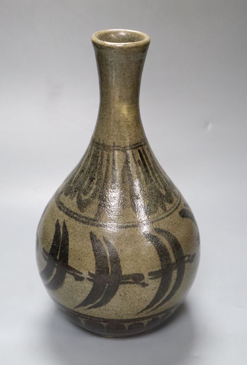 Ursula Mommens 1908-2010, brown stoneware bottle vase, impressed seal mark, 28cm